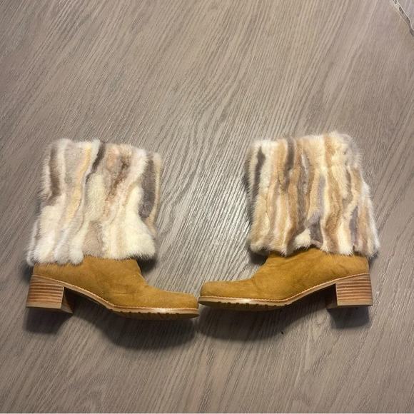 Stuart Weitzman Blizzard Genuine Mink and Suede Boots Cottagecore Prarie Sz 5.5 - Picture 3 of 11